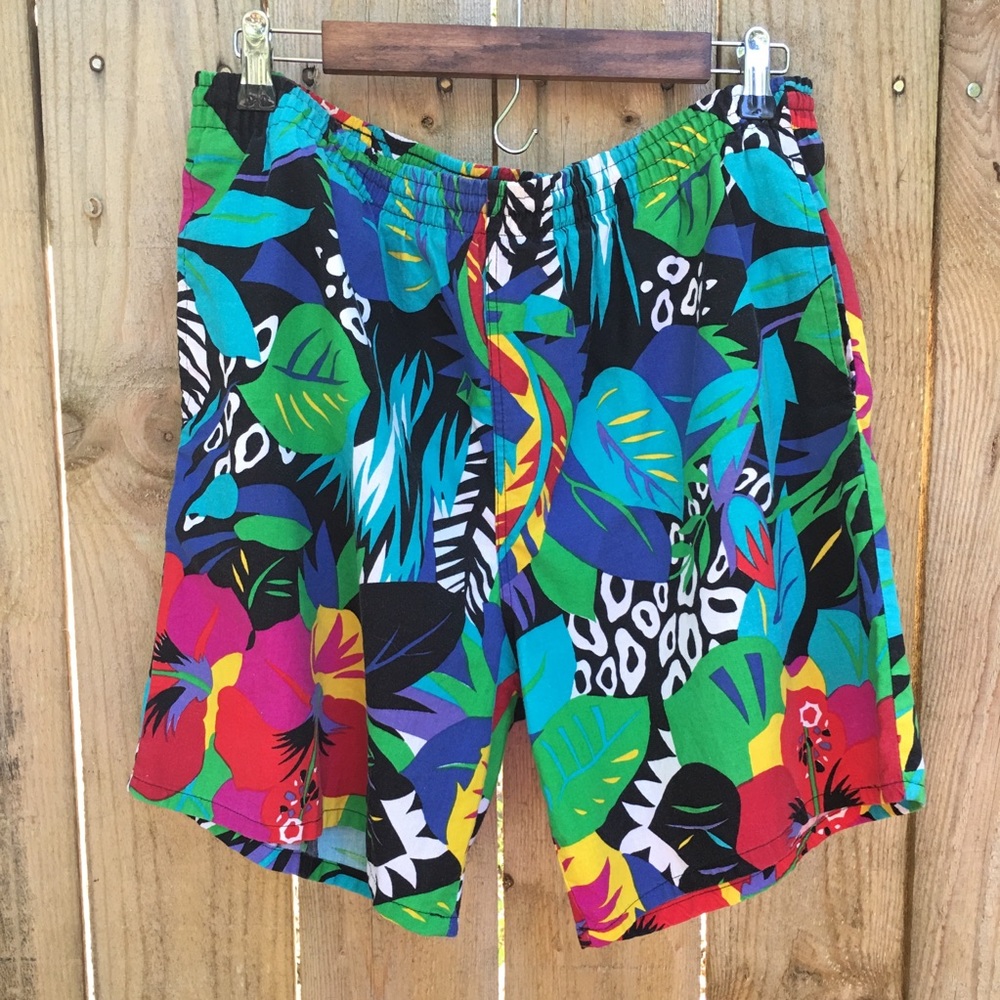 Vintage 90s Swim Trunks Tropical 100% Cotton EUC sz XL
